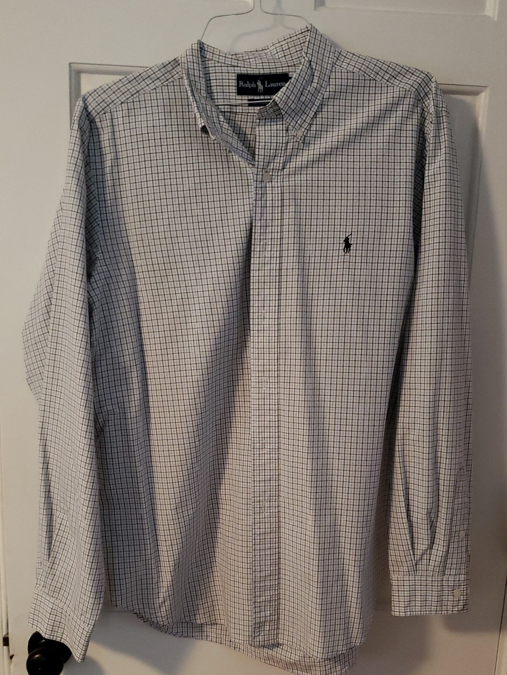 Ralph Lauren Men's White and Navy Micro-Check Button-Down Shirt